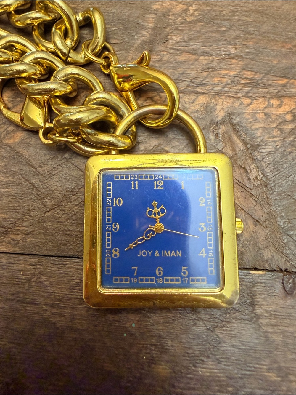Vintage Goldtone Purse Vest Sweater Watch Blue Dial Quartz Joy & Iman untested